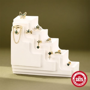 S925 Sterling Silber Ohrringe Set in Gold mit grünem Achat und glänzenden Zirkonias