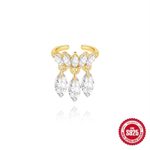 Ear cuff in argento S925 dorato con zirconi marquise e pendenti in opale blu