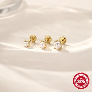 Ensemble de trois boucles d oreilles perles en argent S925 avec placage en or 18 carats