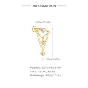 Detailed view of S925 sterling silver crown tassel stud with AAAAA zirconia and size specs