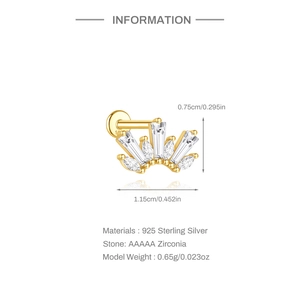 Detailed view of gold-plated S925 sterling silver crown stud with AAAAA cubic zirconia