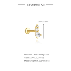 Detail view of S925 sterling silver butterfly stud earring with AAAAA zirconia and dimensions