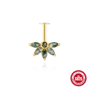 Luxuriöser S925 Silber Blumen-Ohrstecker mit natürlichen grünen Moosachat-Steinen