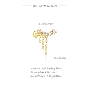 Detailed size specifications of S925 sterling silver butterfly crown earrings with zircon