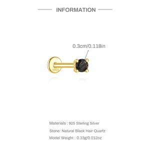 Detailed size specifications of S925 sterling silver black hair quartz stud earring