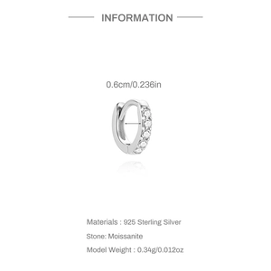 Detaillierte Spezifikationen der S925 Sterling Silber Moissanit Creolen mit Maßen und Gewicht