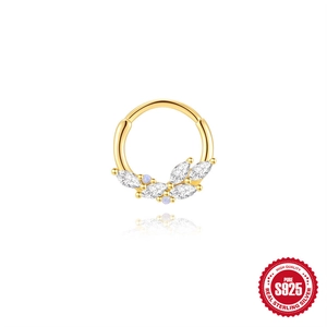S925 sterling silver hoop piercing with marquise cubic zirconia and blue gemstones