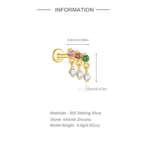Macro view of dinosaur stud earring with S925 silver stamp and zirconia stones