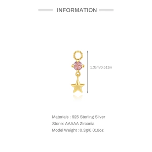 Dettaglio del ciondolo a stella in argento 925 con zircone rosa e misure dimensionali