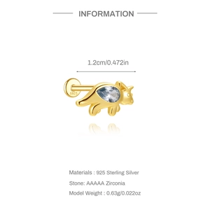Detail of S925 sterling silver dinosaur earring with AAAAA zircon and size dimensions