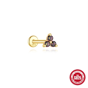 S925 Sterling Zilveren Gouden Labret Piercing met Veelkleurige Zirconia Stenen Design