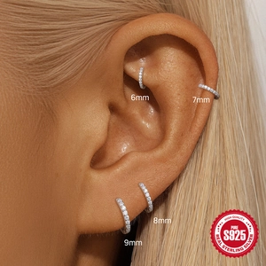 S925 Sterling Silber Creolen Set mit Mikro-Pave-Kristallen in 6mm bis 9mm Größen