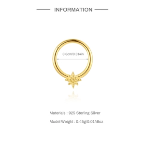 Detail of 925 sterling silver gold hoop with star pendant and 0.8cm inner diameter info