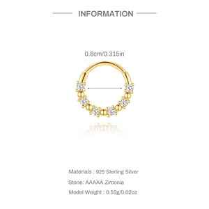 Technical drawing of 925 silver nose ring with size and weight specifications