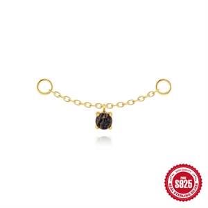 S925 Sterlingsilber vergoldete Kette mit ovalem schwarzen Rutilquarz Edelstein Anhänger