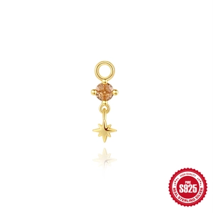 Ciondolo per orecchini S925 in argento sterling dorato con zircone e stella a otto punte