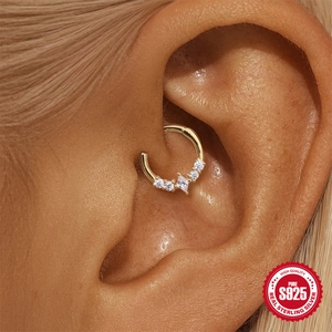 S925 sterling silver geometric diamond ear cuff with gold plating and clear zircons