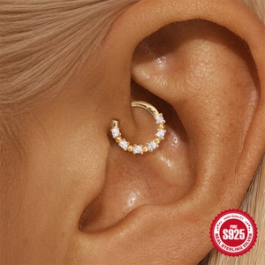 S925 sterling silver gold geometric ear cuff with 7 sparkling diamonds for women