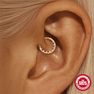 Minimalist gold S925 sterling silver geometric hoop earring with sparkling zirconia stones