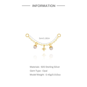 Detailed 3cm S925 sterling silver chain with opal beads and star charm in gold finish