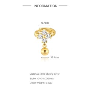 S925 silver gold earring detail with size information and AAAAA zircon flower stud