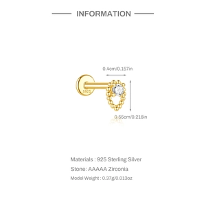 Detailed size specifications for the gold S925 sterling silver bow opal stud earring