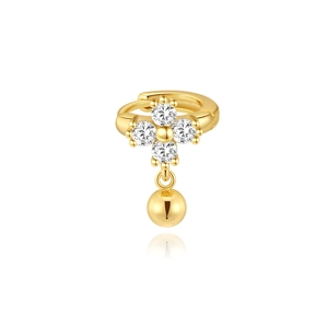 Gold clover flower earrings with sparkling cubic zirconia and hanging pearl bead drop