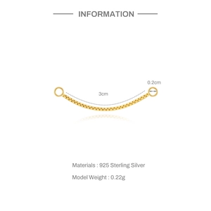 Macro detail of 3cm 925 sterling silver gold plated box chain earring accessory part
