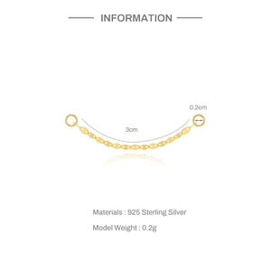 Detail view of 3cm 925 sterling silver golden chain connector weighing 0.2g for jewelry
