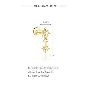Detail eines 925er Silber Gold-Ohrrings mit AAAAA Zirkonia und genauen Größenangaben