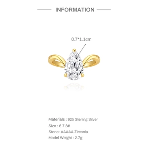 Detailed specs for s925 silver pear-cut zirconia ring with 0.7x1.1cm stone size