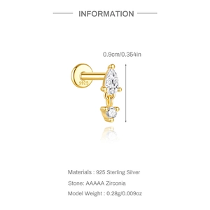 Makroansicht des S925 Silber-Ohrsteckers mit Zirkonia-Tropfen und Größenangaben