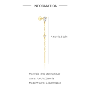 Detail of S925 silver gold tassel earring with AAAAA zircon and dimension labels