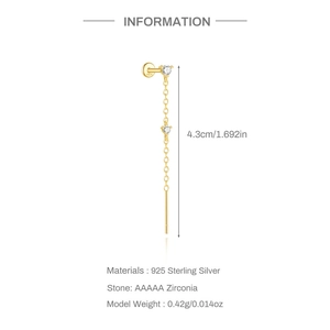 Detail of S925 sterling silver tassel earring with AAAAA zirconia and screw back
