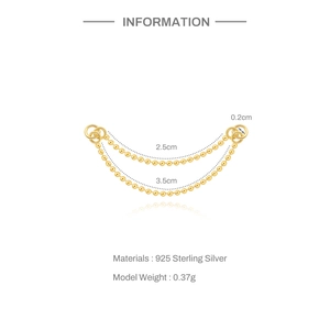 Macro detail of 925 sterling silver double bead chain connector with size dimensions