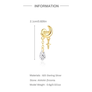 Detailansicht goldener S925 Sterlingsilber Sternohrring mit AAAAA Zirkonia und 2,1 cm Maß