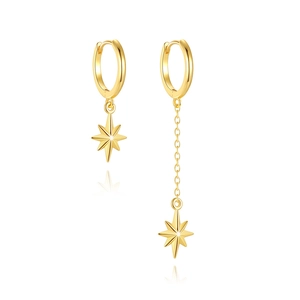 Minimalistische S925 Silber Creolen in Gold mit asymmetrischen Nordstern Quasten Anhänger