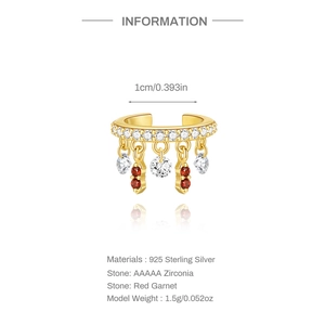 Dettagli del ear cuff in argento s925 con granato rosso e zirconi AAAAA di lusso