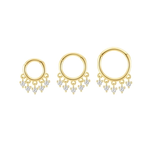 Set di tre cerchi in argento S925 dorato con pendenti a nappa in zircone bianco puro