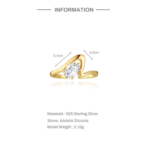 Details zum gewellten S925 Silberring mit AAAAA Zirkon und genauen Maßangaben