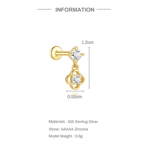 Detail von goldenen S925 Silber Kleeblatt Ohrstecker mit AAAAA Zirkonia Steinen