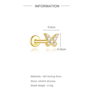 Nahaufnahme von S925 Sterling Silber Schmetterlings-Ohrstecker mit AAAAA Zirkonias