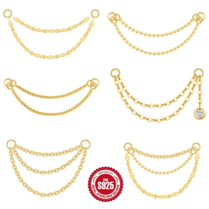 Accesorio Colgante para Pendientes de Cadena de Doble Capa de Plata de Ley 925 Con Zirconia Joyería Minimalista Mujer