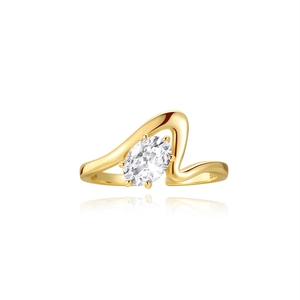 Luxuriöser S925 Silberring in Gold mit Wellendesign und ovalem Zirkon Verlobung