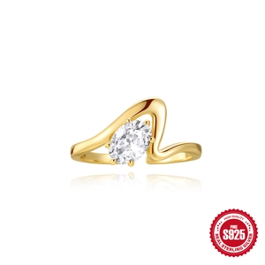 Eleganter S925 Sterlingsilber Wellen Verstellbarer Offener Ring Mit Ovalem Zirkonia Luxus Vergoldeter Hochzeits- Und Verlobungsschmuck Für Damen