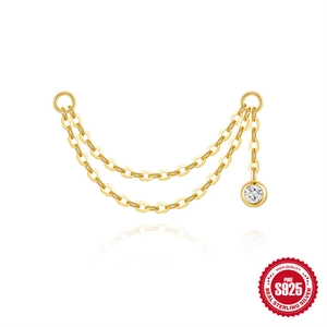 Colgante de doble cadena en plata de ley 925 con una piedra de circonita cúbica brillante