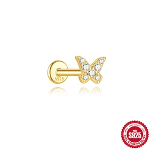 Schmetterling Ohrstecker aus S925 Sterlingsilber mit Zirkonia und Flachkopfschraube