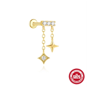 S925 Sterling Silber Gold Ohrstecker mit Zirkon-Sternanhängern und Ketten-Anhängern