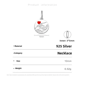 Macro detail of S925 silver round pendant featuring Dear Mom engraving and red heart