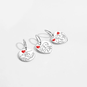 S925 sterling silver heart and round pendants with abstract line art and red enamel hearts